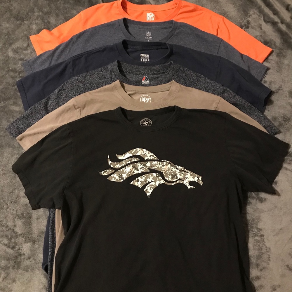 Lot of 6 Denver Broncos T-shirts, 5 large/1 medium